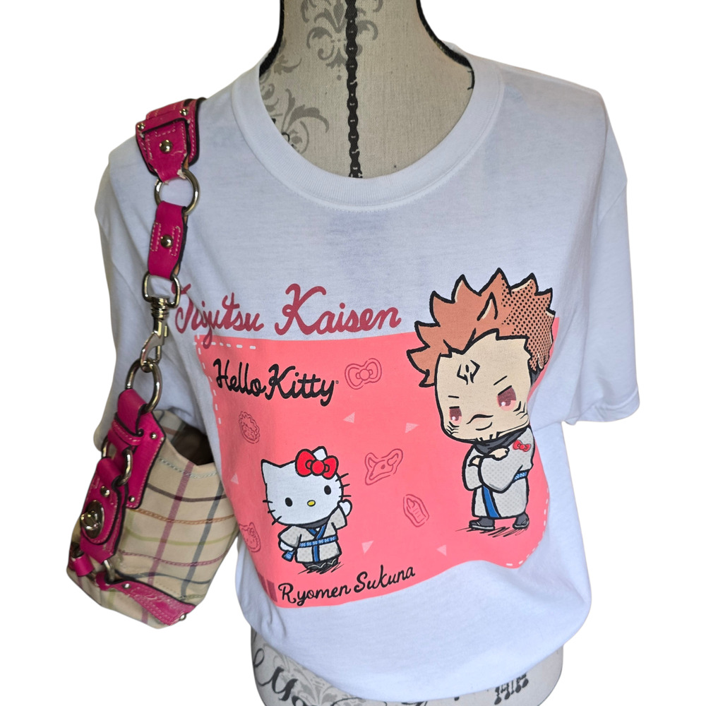 Kawaii Juijitsu Kaisen Hello Kitty Sanrio T-Shirt White Size M